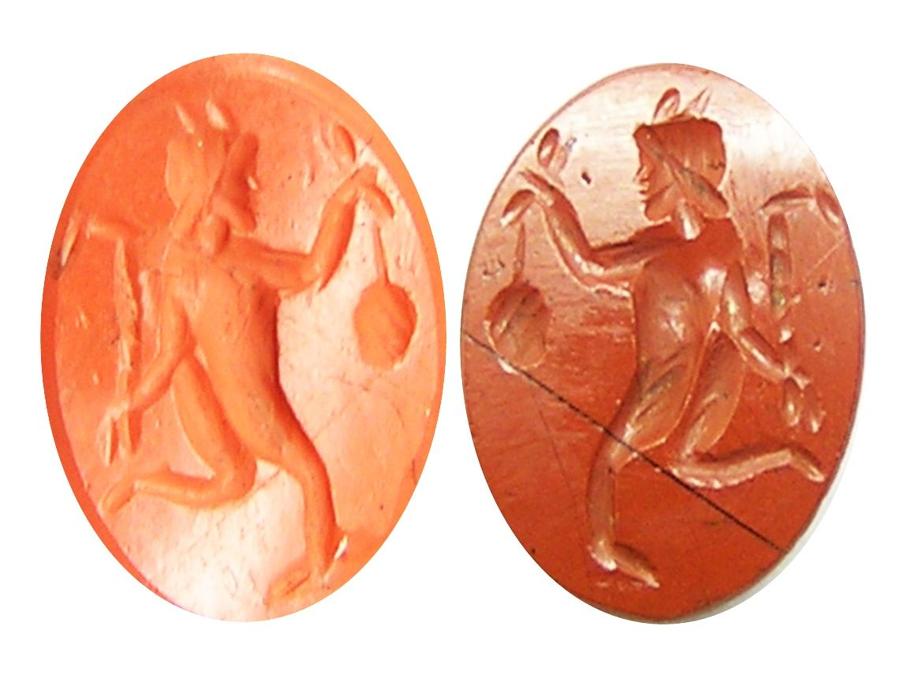 Roman red jasper intaglio of a running Faun