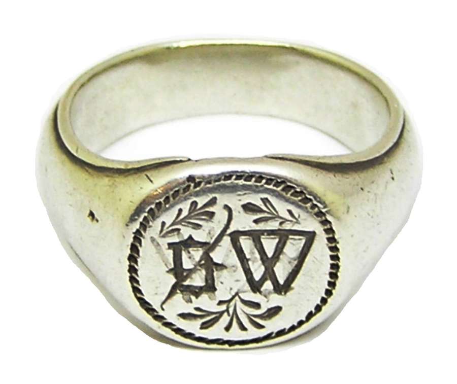 Medieval silver signet ring "W.S." initials