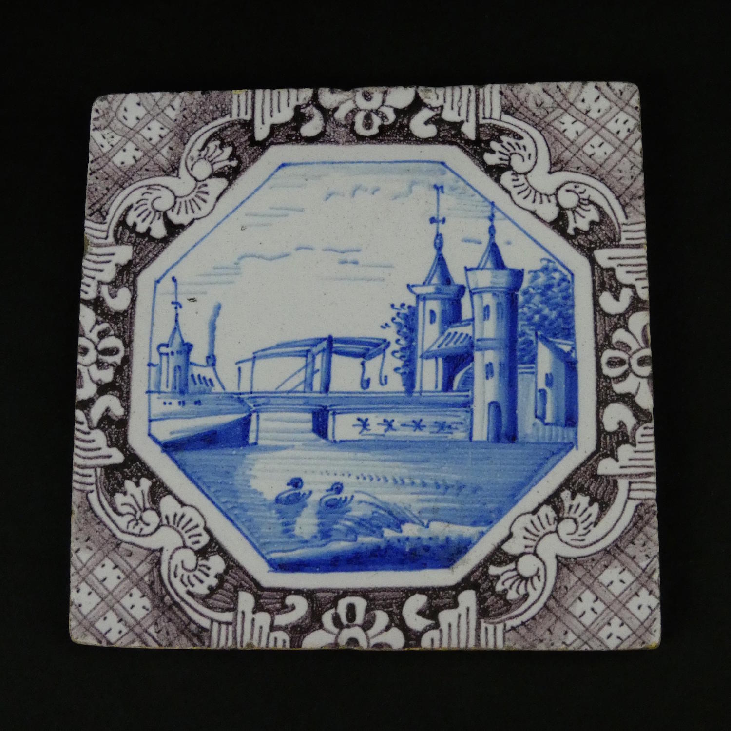 Manganese and Blue Delft Tile