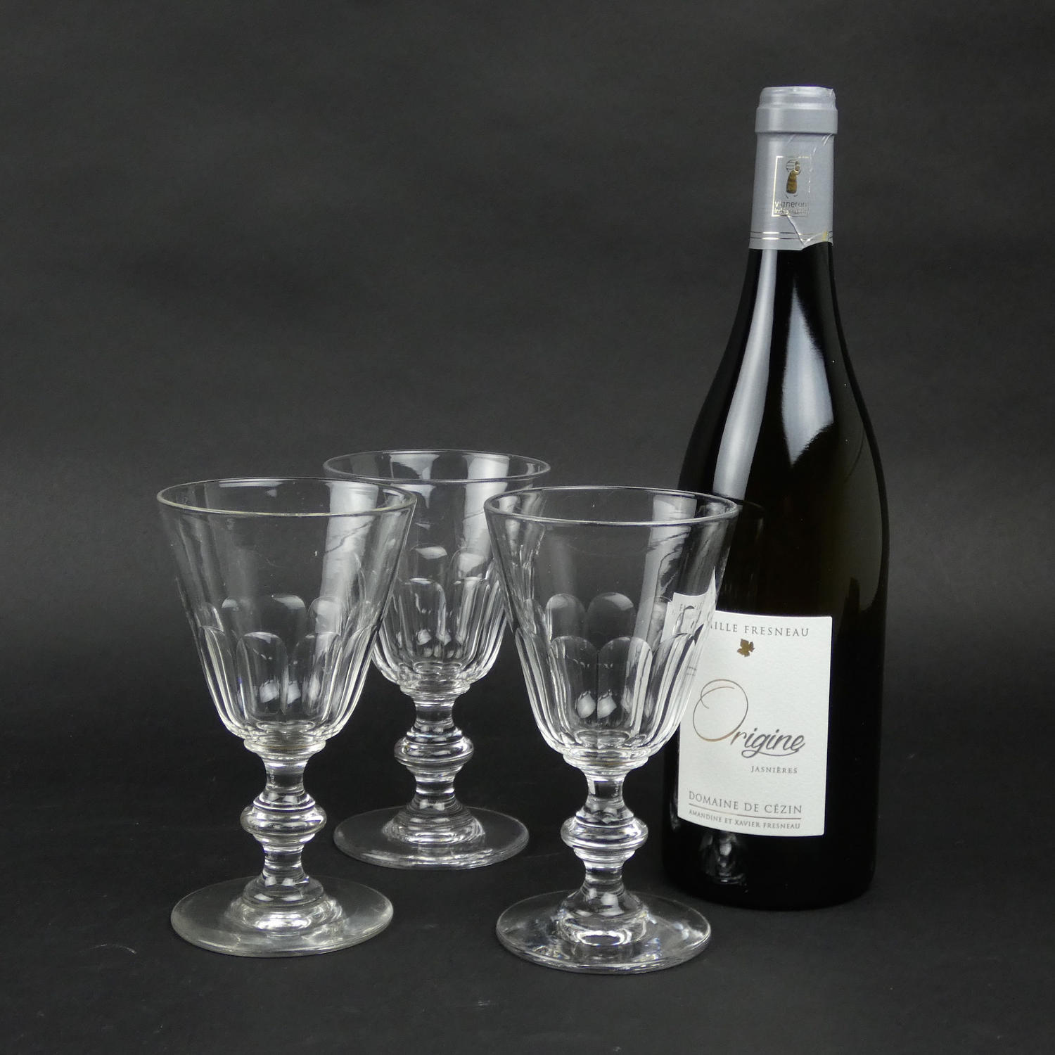 3 French Crystal Wine Glasses