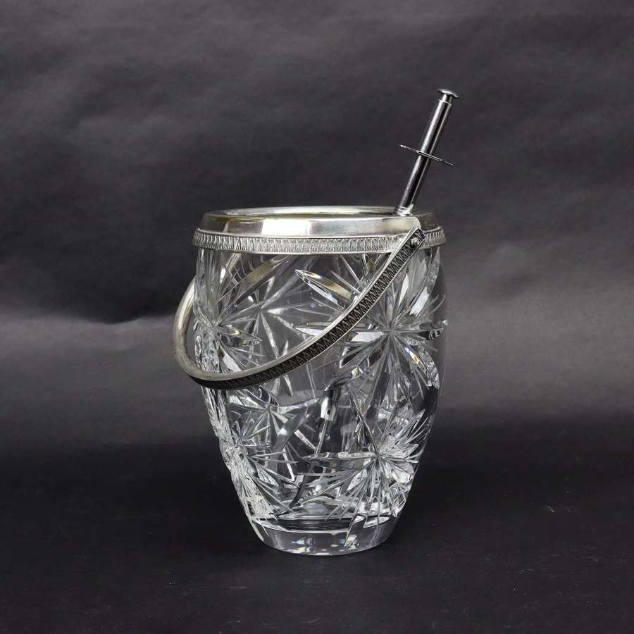 French Crystal Ice Bucket and Tongs