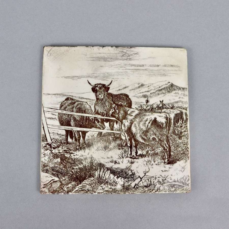 Minton Tile, Rural Series, depicting Highland Cattle