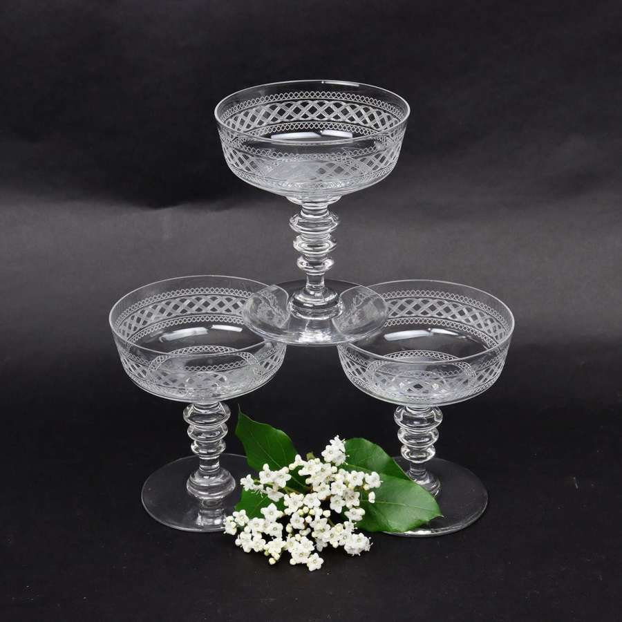 3 Baccarat Crystal Champagne Coupes