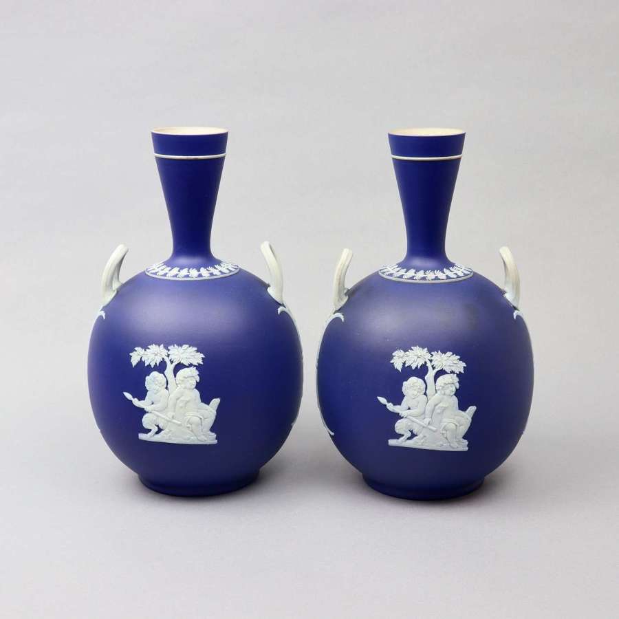 Large Pair of Wedgwood Dark Blue Jasper Vases