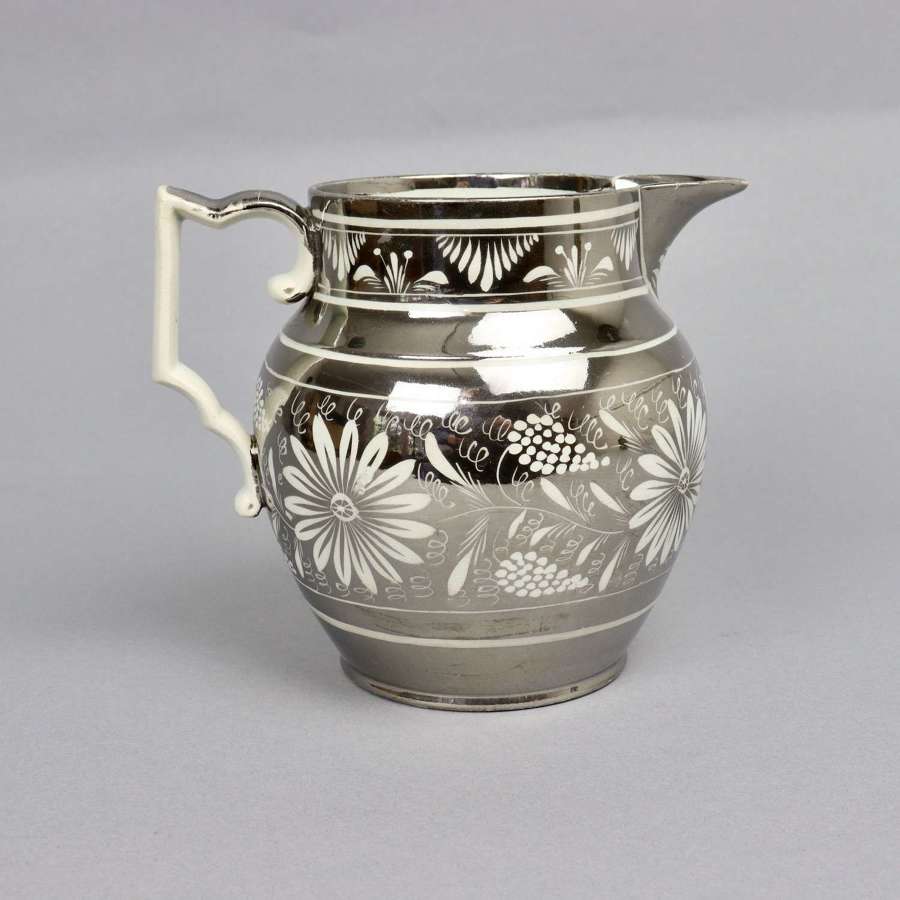 Silver Lustre Jug Decorated with Flowers