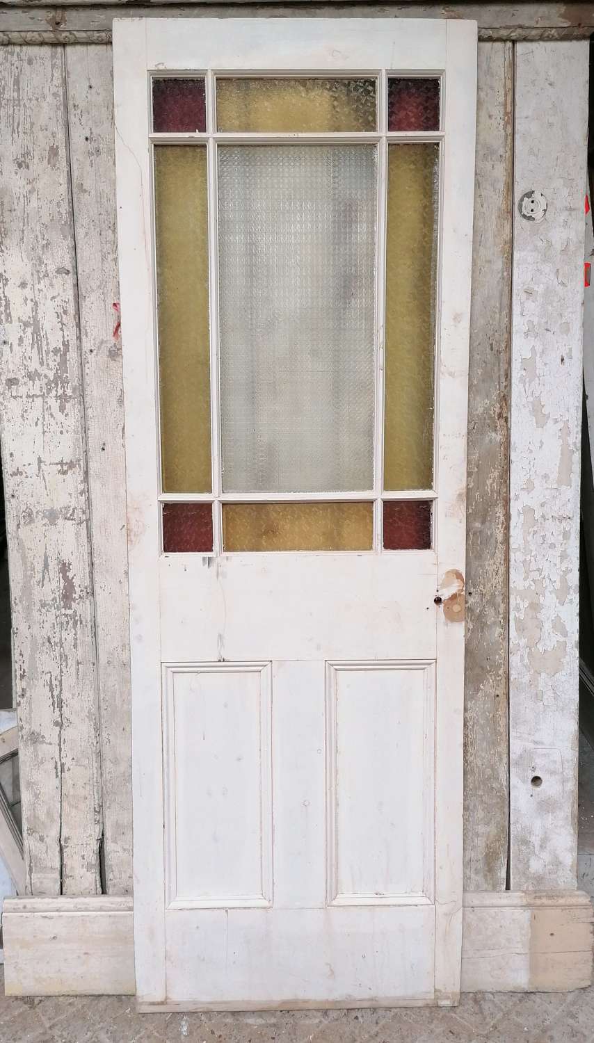 DI0717 RECLAIMED PINE CARDIFF DOOR WITH COLOURED GLASS