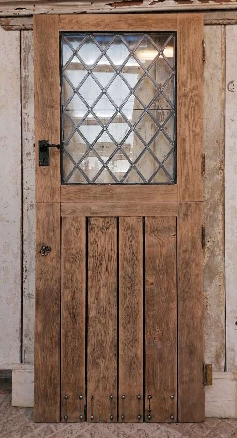 DB0679 A RECLAIMED OAK STABLE DOOR WITH LEADED GLASS