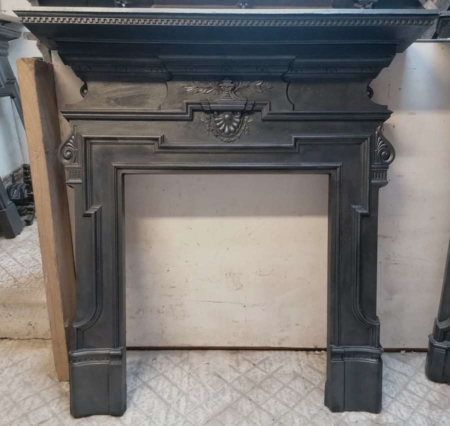 FS0172 A LARGE DECORATIVE RECLAIMED VICTORIAN CAST IRON FIRE SURROUND
