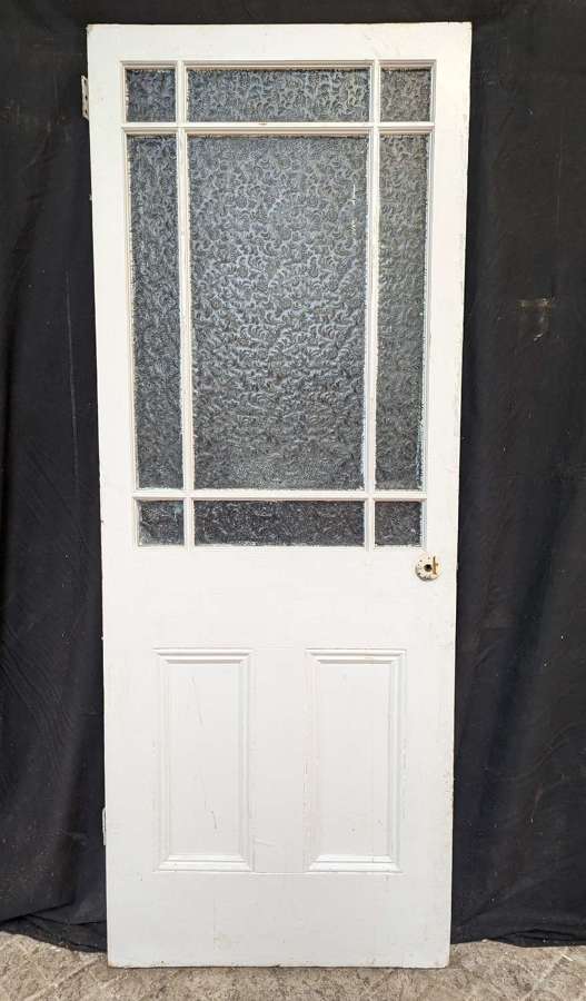 DI0910 A RECLAIMED PAINTED PINE GLAZED CARDIFF DOOR FOR INTERNAL USE