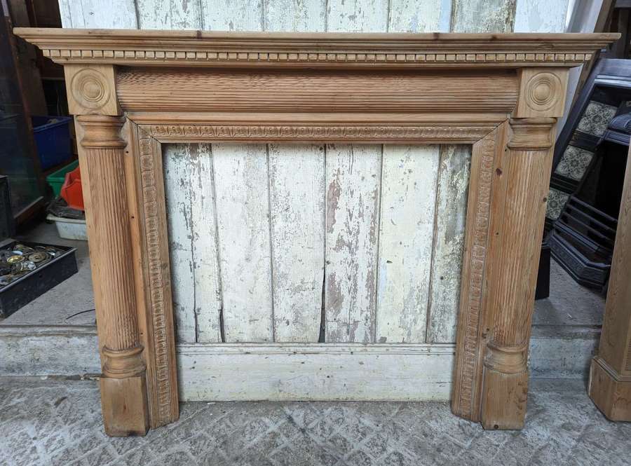 FS0316 A RECLAIMED LARGE DECORATIVE CARVED PINE FIRE SURROUND