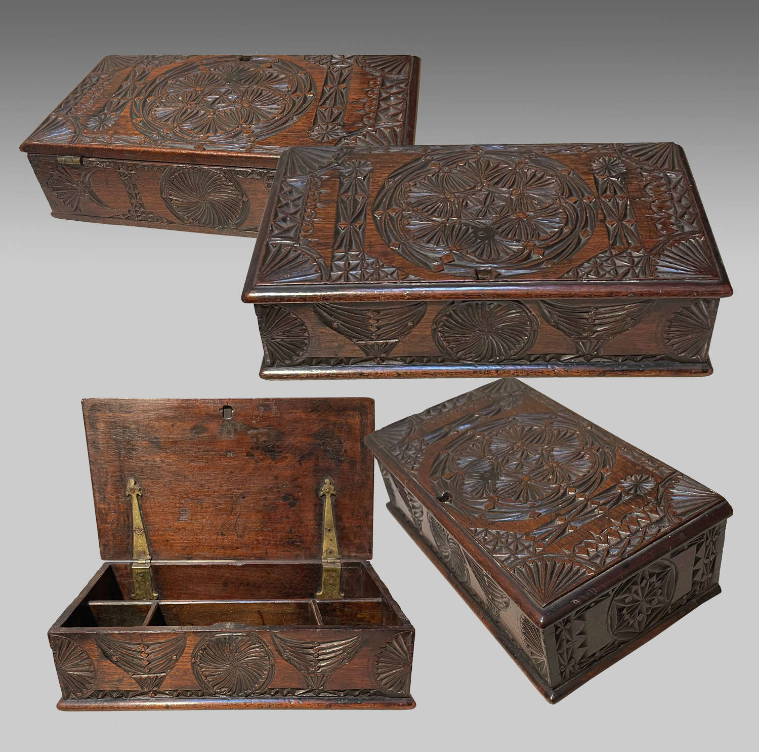 Early English walnut writing box