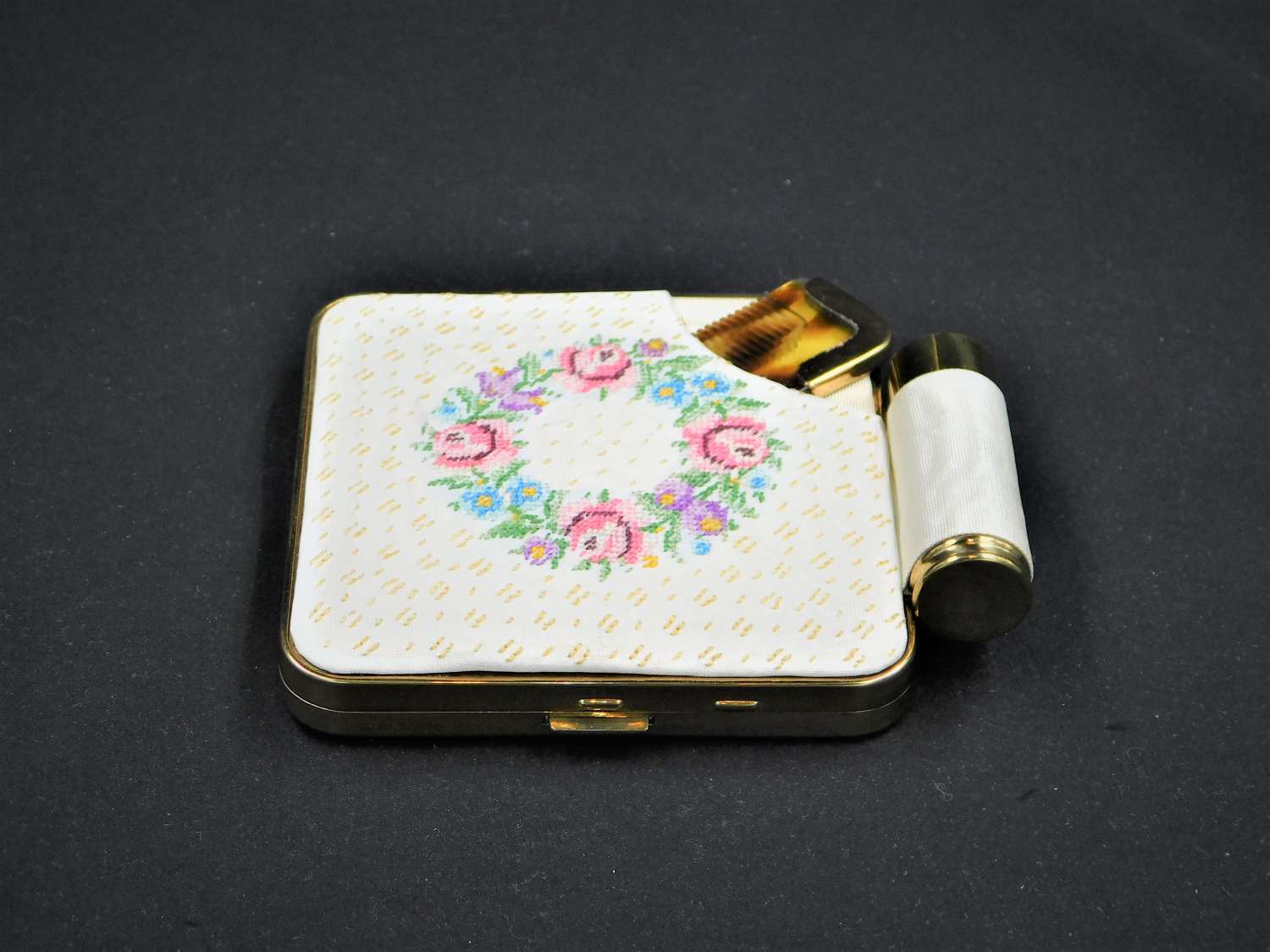 1950's Petit Point Compact and Lipstick Vanity