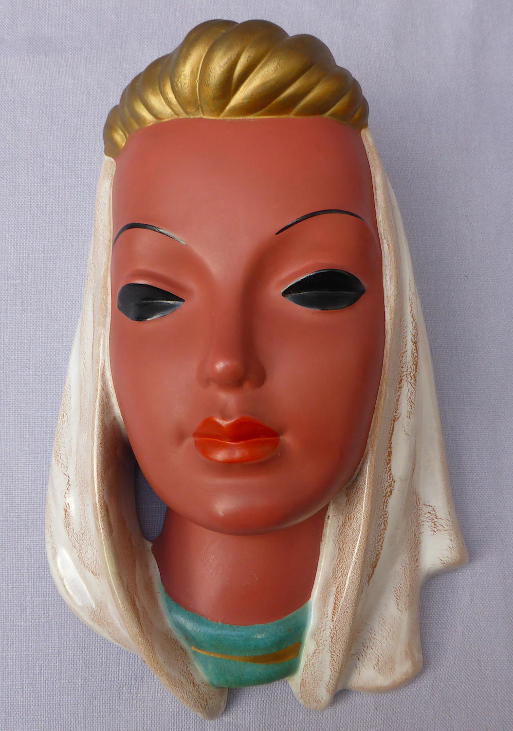1950s Goldscheider ceramic wall mask by Adolf Prischl