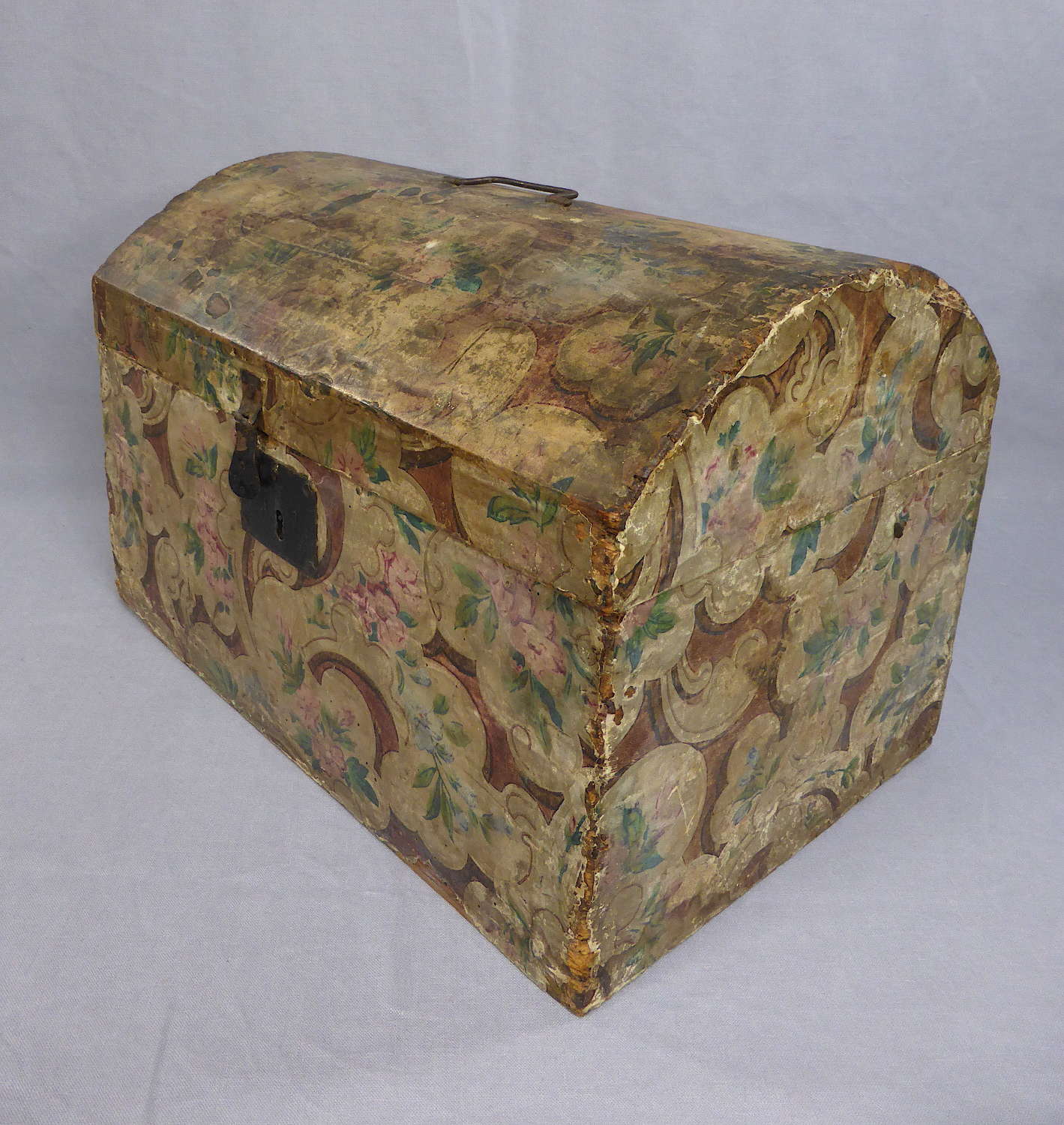 Small 19th Century Wallpaper Covered Trunk