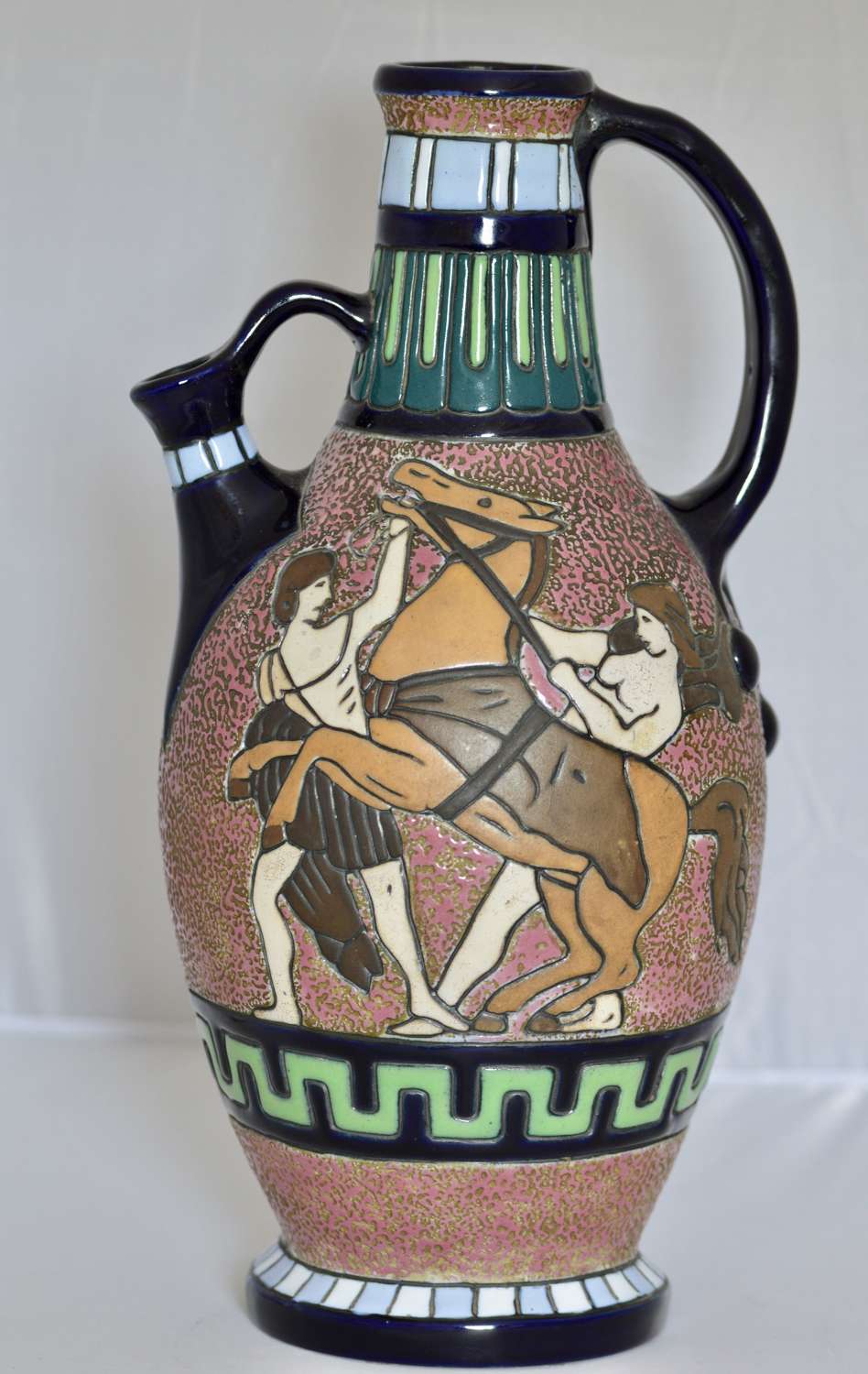 Superb Art Deco Polychrome Amphora Ceramic Pitcher 1920/1949