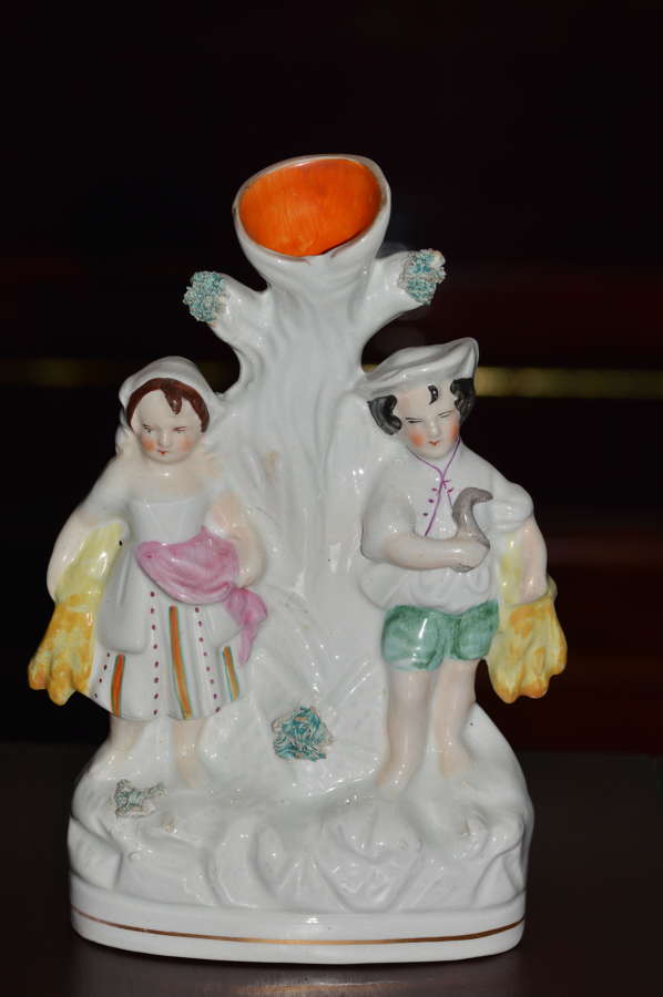 C1860 Victorian Staffordshire Spill Holder - A Young Couple Harvesting