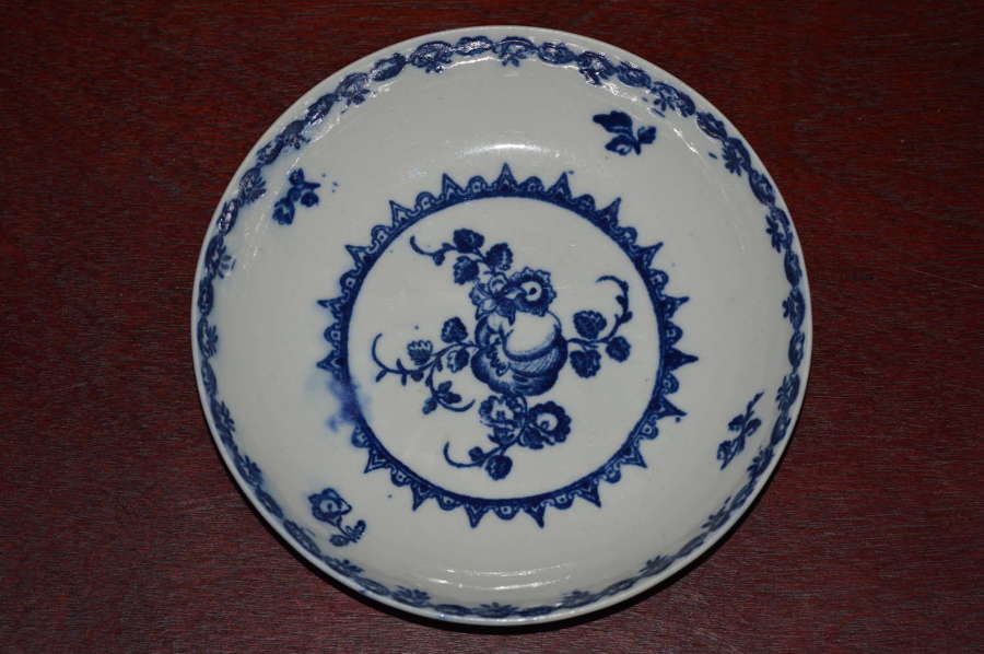 C18th Century Caughley 'Fruit and Wreath' Pattern Porcelain Saucer