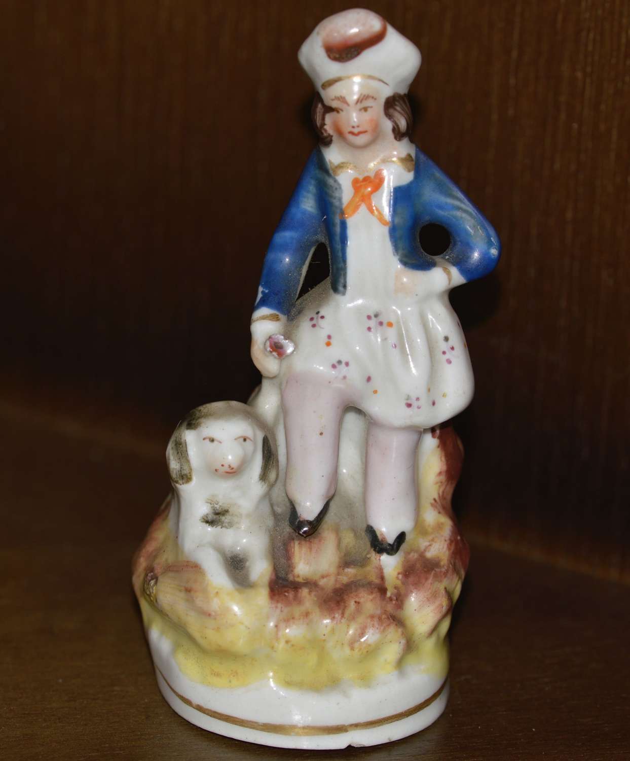 Early Victorian Staffordshire Miniature Figure of a Man with his Dog