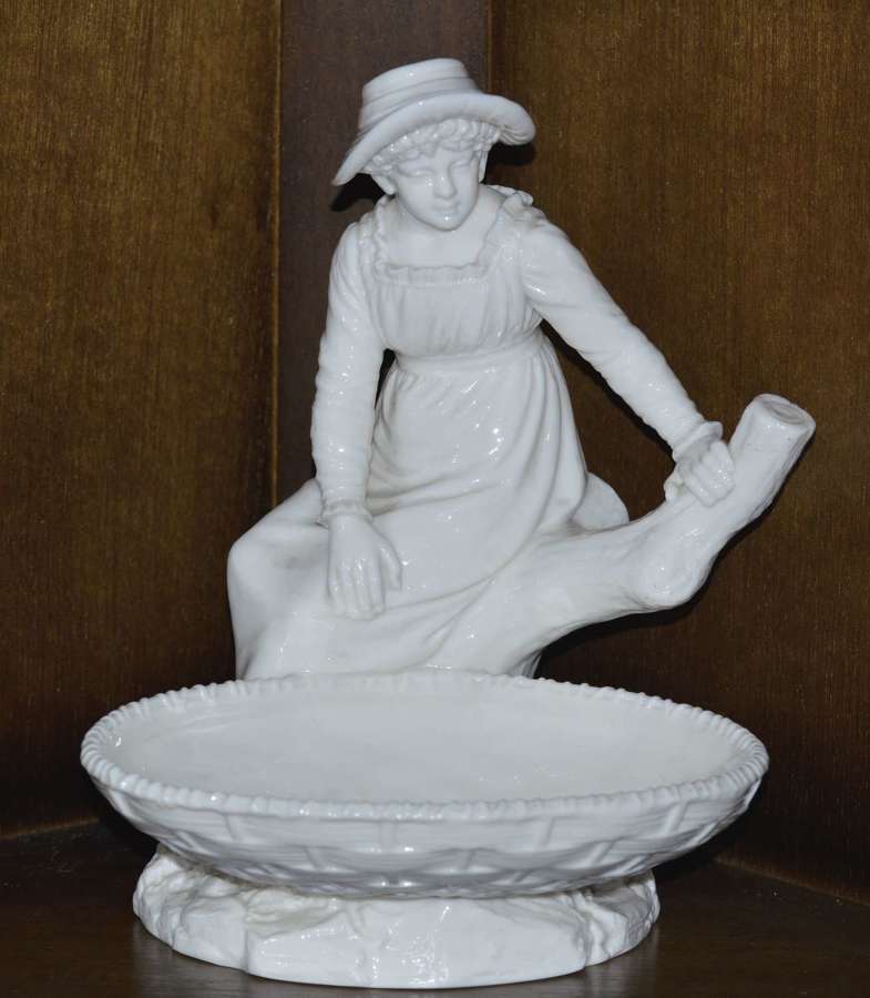 1893 Royal Worcester Figure Girl Seated Upon a Tree Stump -Hadley Mark