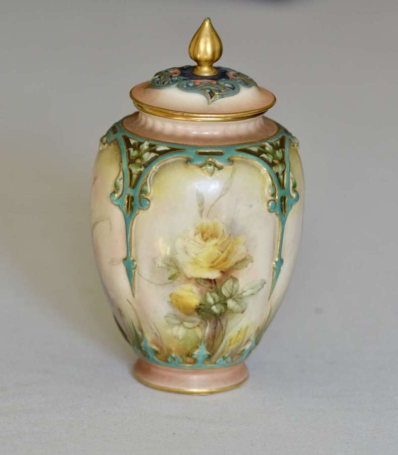 Late 19th Century Hadley Worcester Vase and Cover Painted with Yellow