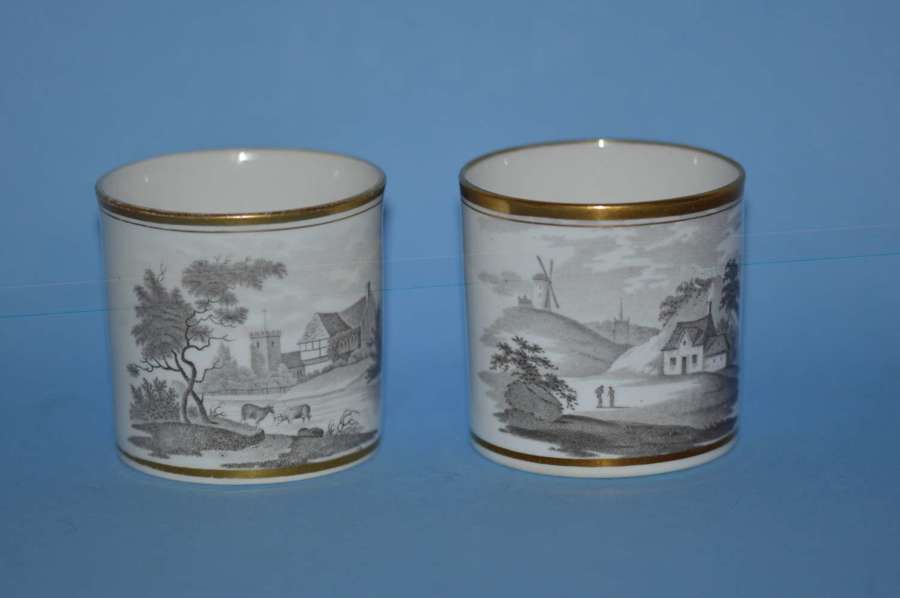 Two 19th Century Spode Bat Printed Coffee Cans Pattern 557, c1805