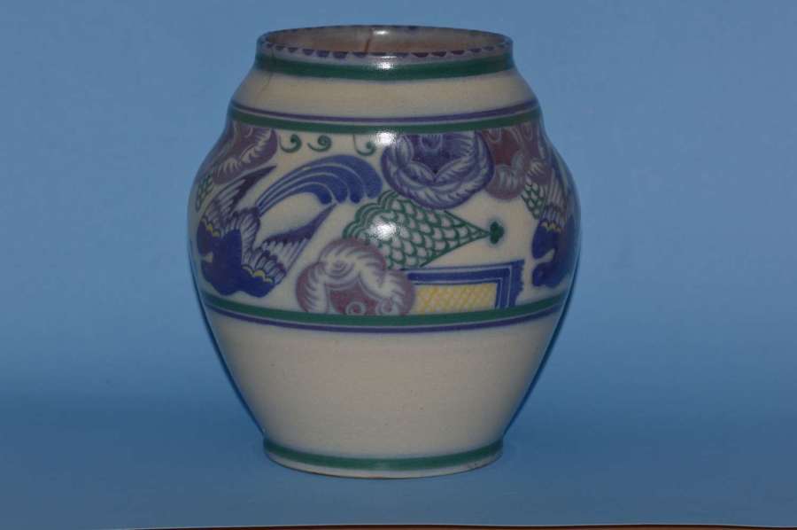 Art Deco 1920's Carter, Stabler & Adams vase  Bluebird Trellis Pattern