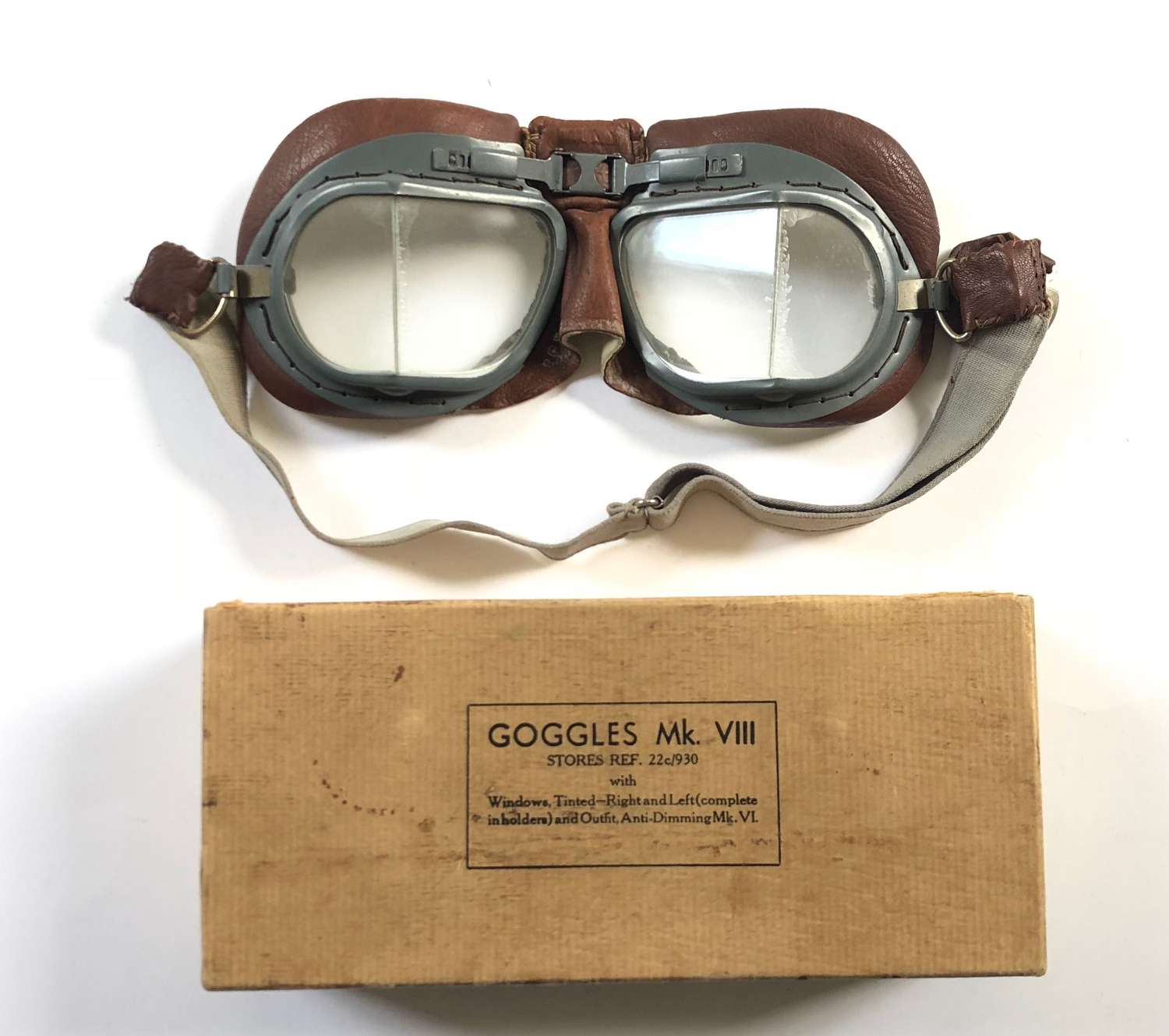 WW2 Pattern RAF Boxed MKVIII Pattern Flying Goggles.