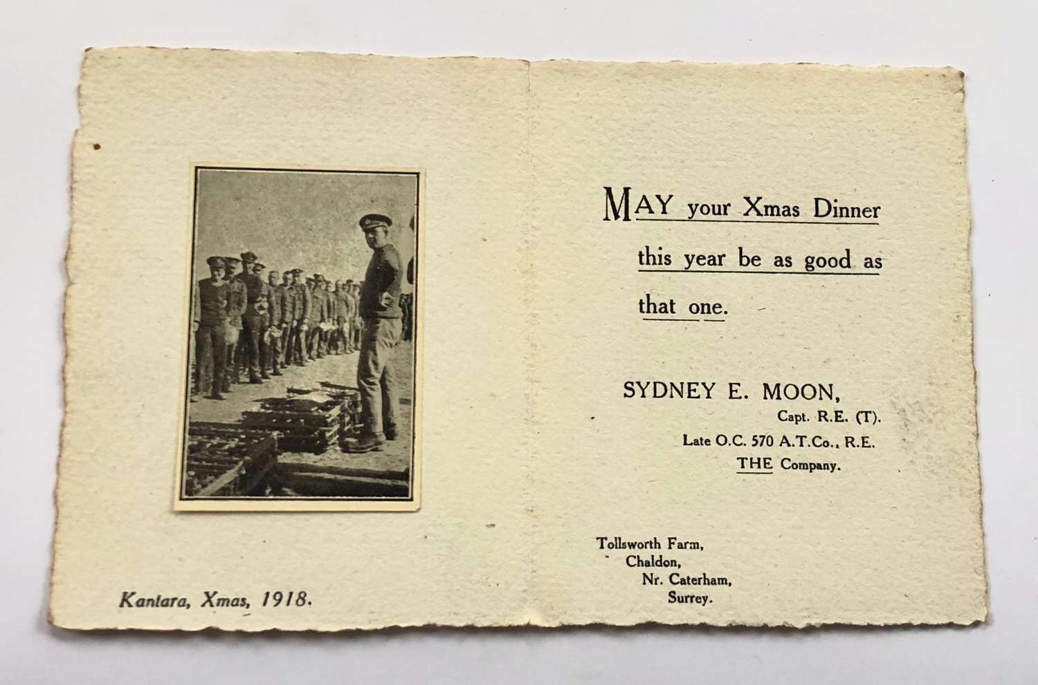 1919 Devonshire Fortress Royal Engineers Christmas Card.