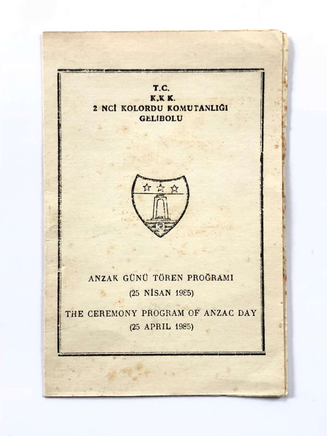 WW1 1985 Programme For Anzac Day.