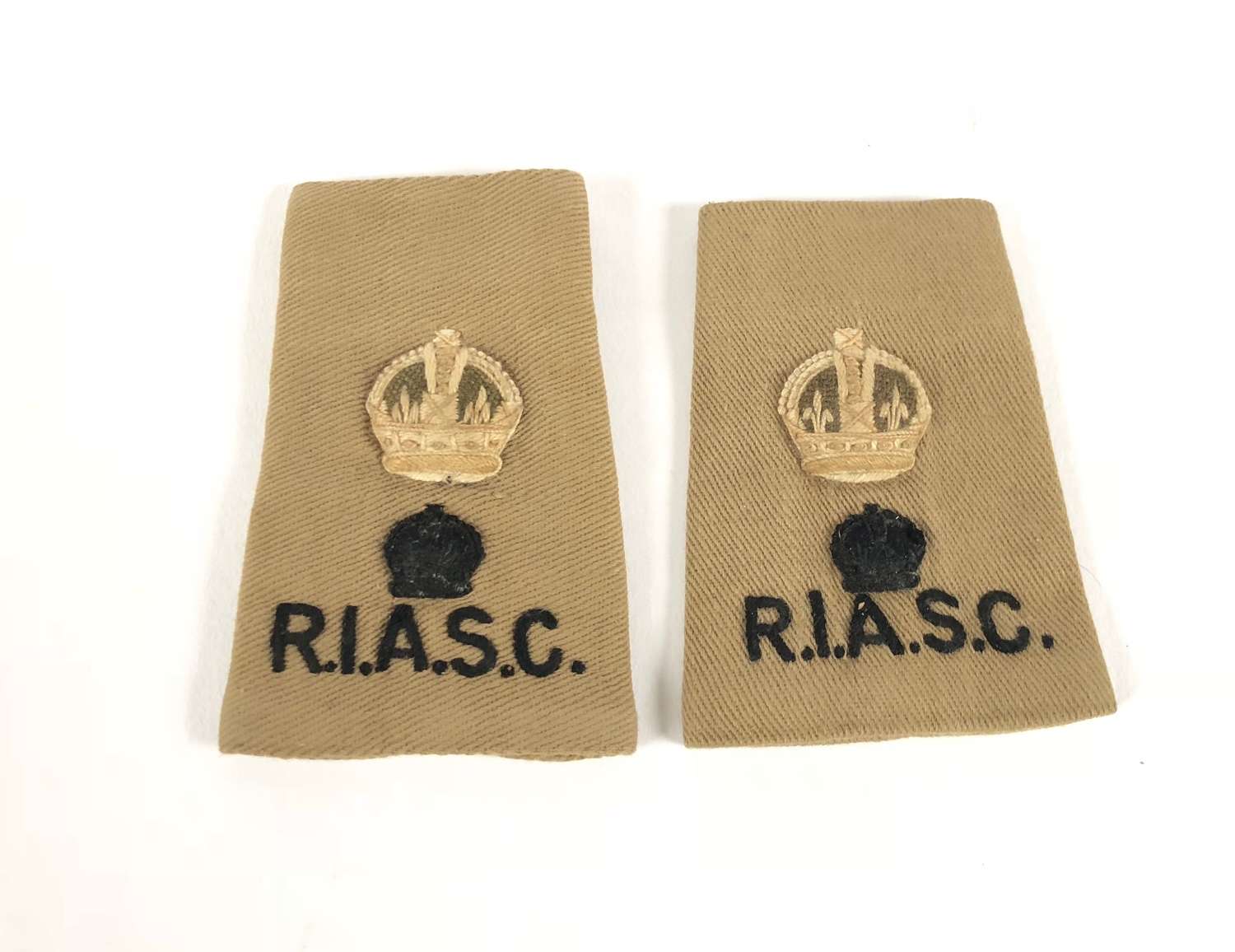 WW2 Royal Indian Army Service Corps Slip on Rank Badges