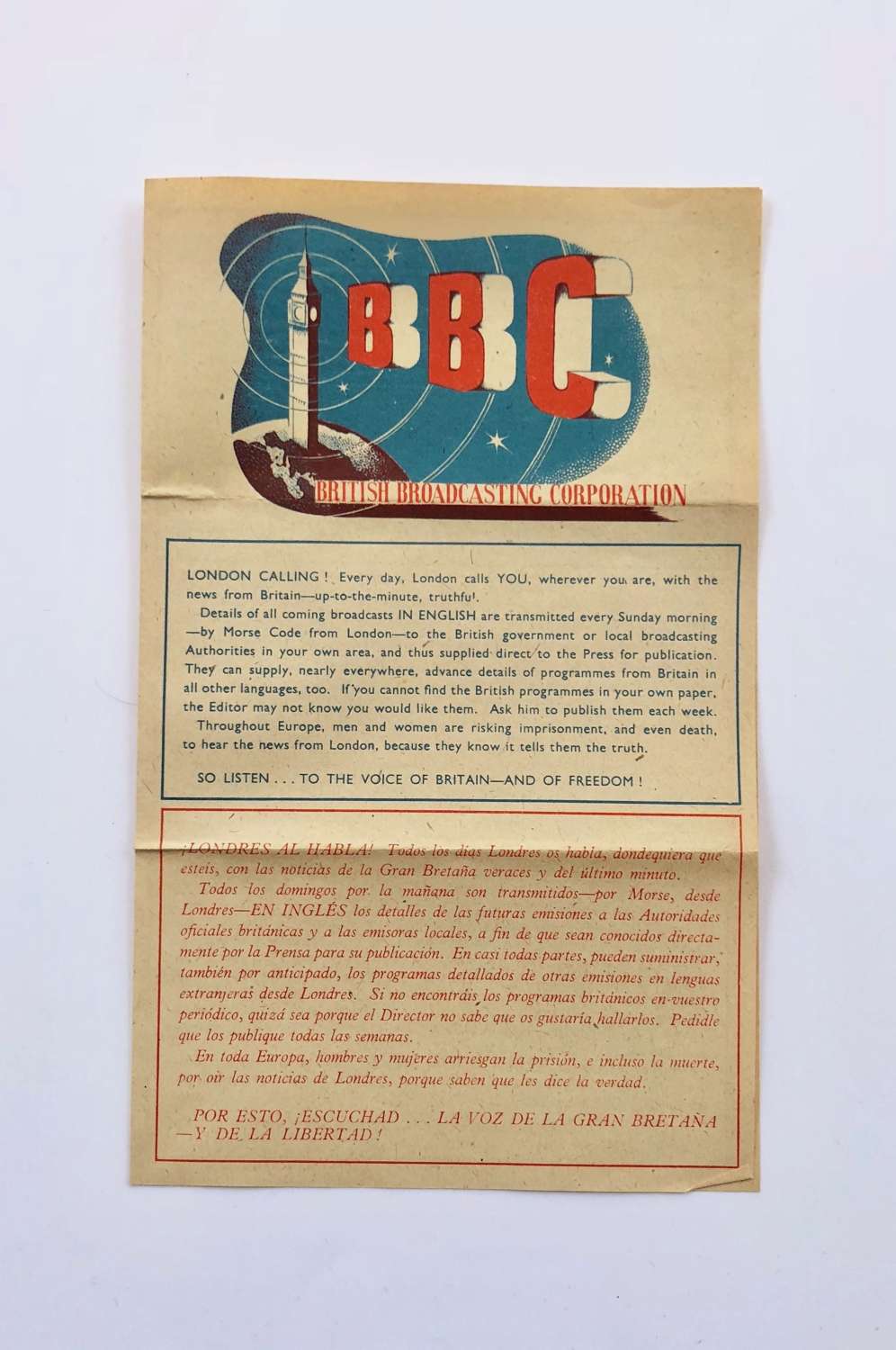 WW2 BBC London Calling Leaflet.