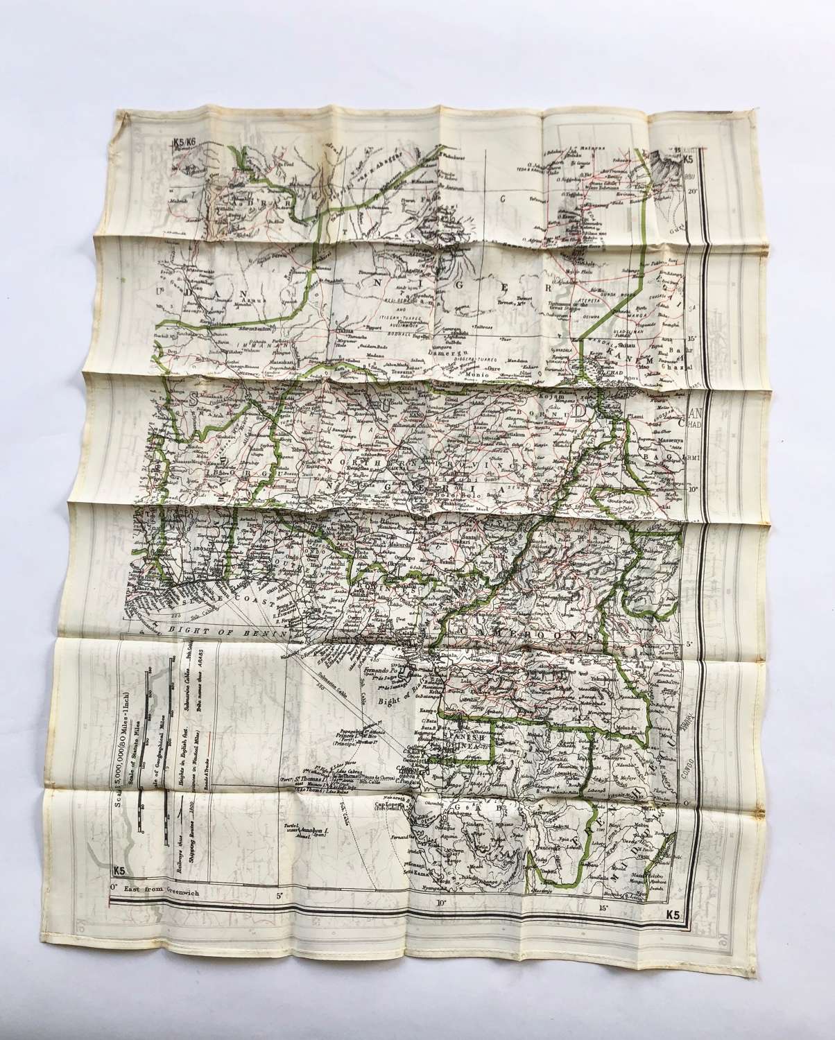 WW2 RAF Silk Aircrew Escape Map of Nigeria, Congo