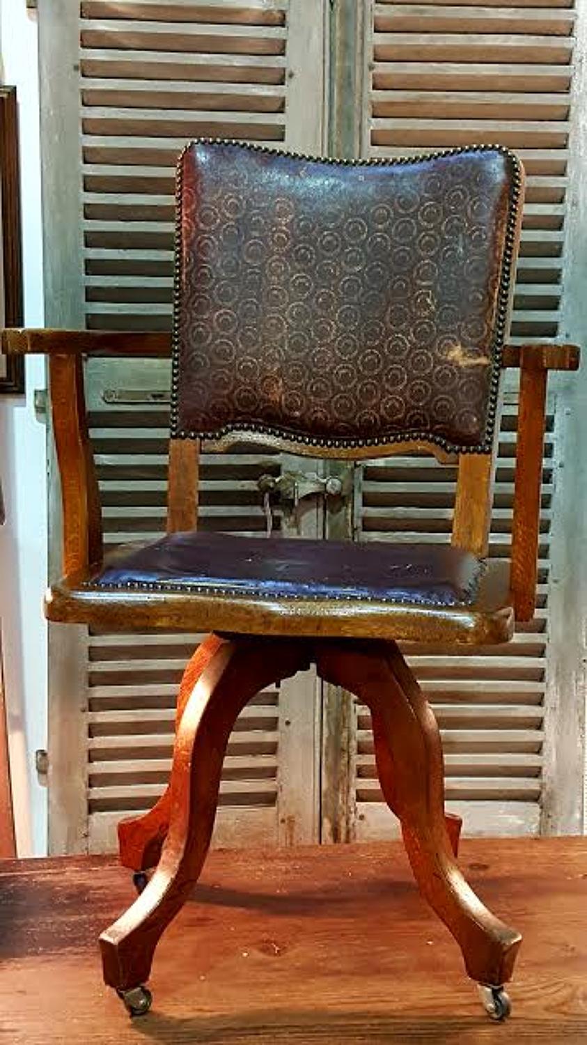 Antique Edwardian Oak Office Swivel Chair