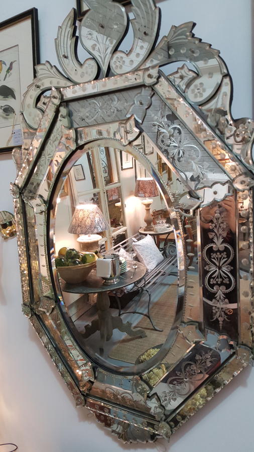 Impressive 19th C Venetian Cushion Mirror