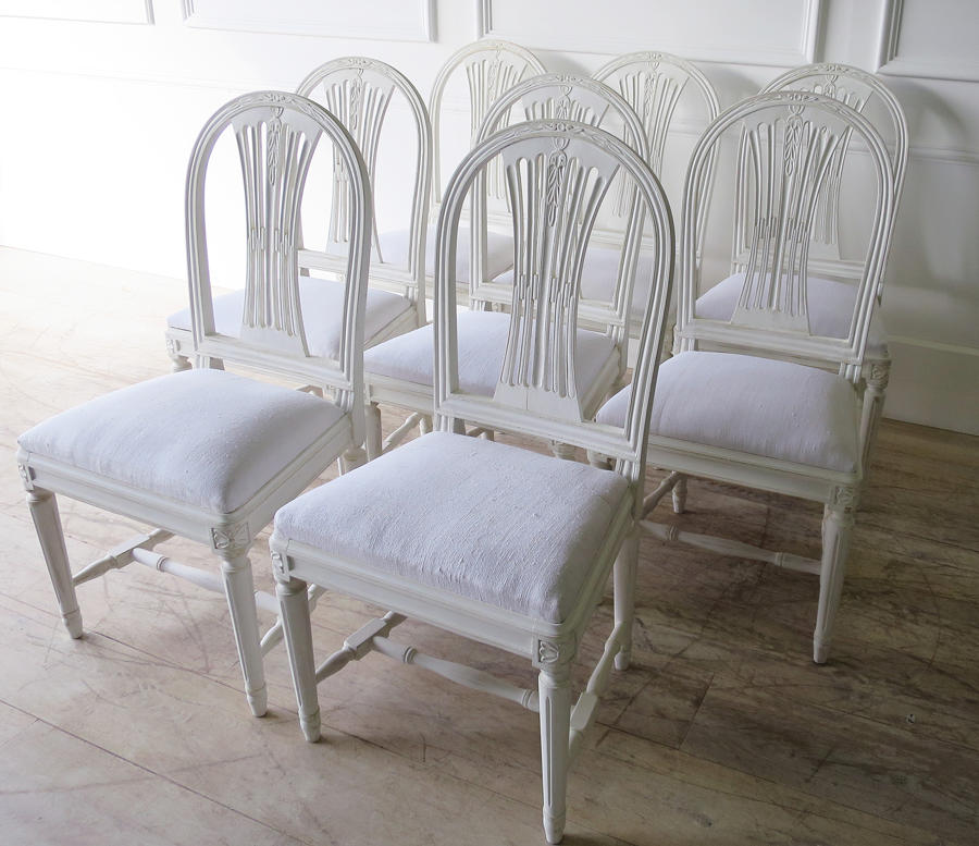 Set of 8 Swedish Dining Chairs with WheatSheath backs c. 1950