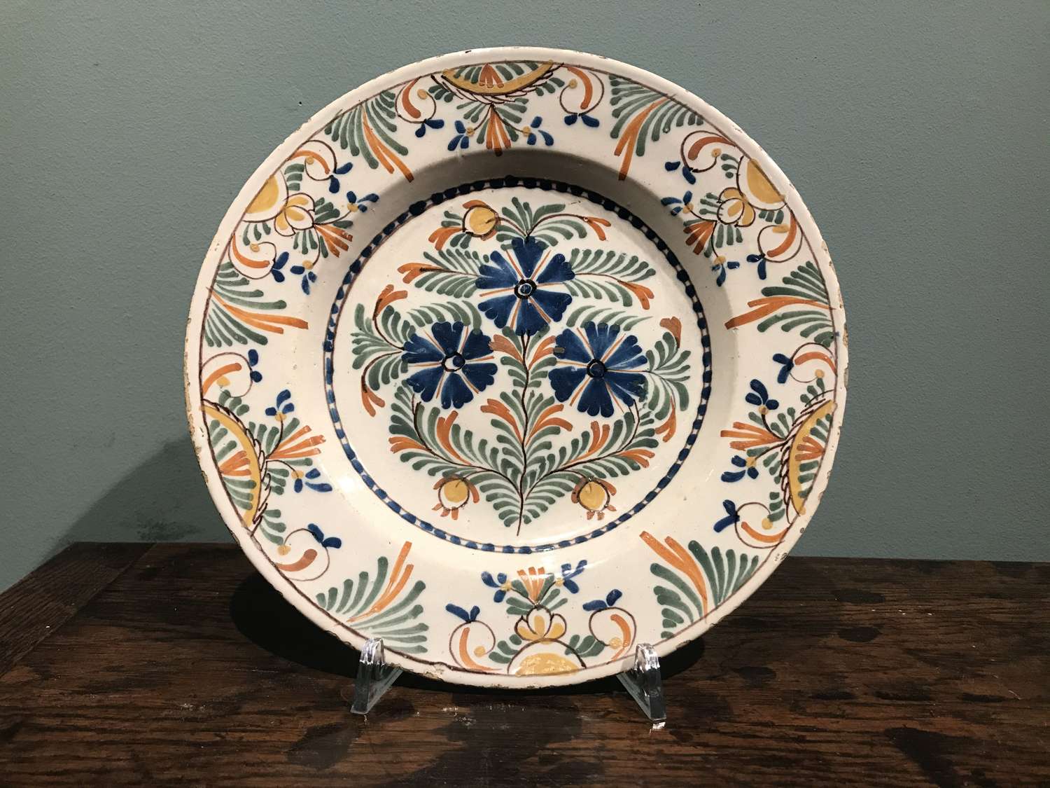 A mid 18th c. Dutch Delft polychrome plate