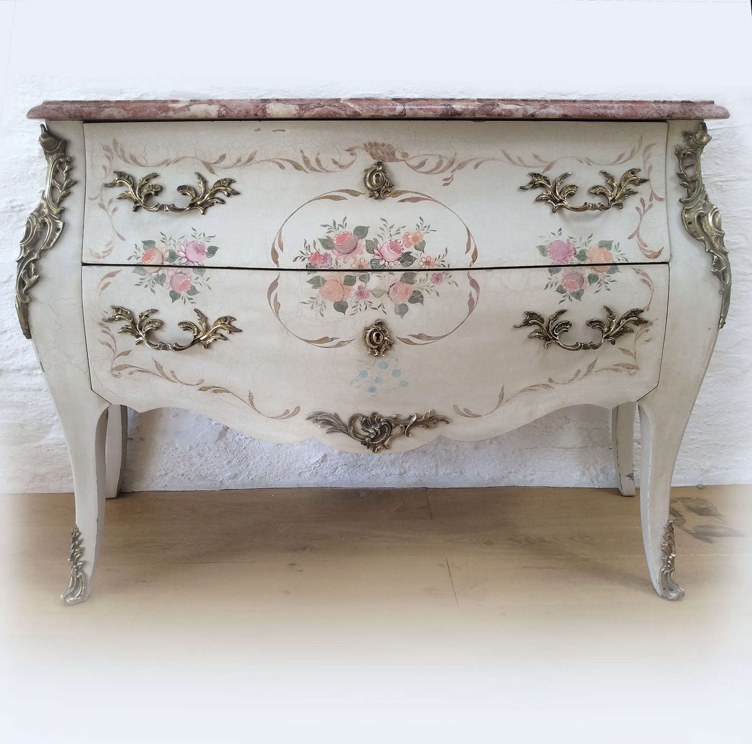 Louis XV style Hand-painted bombe commode