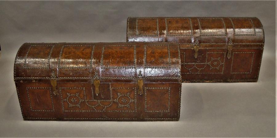 C18th pair of Spanish Leather Trunks