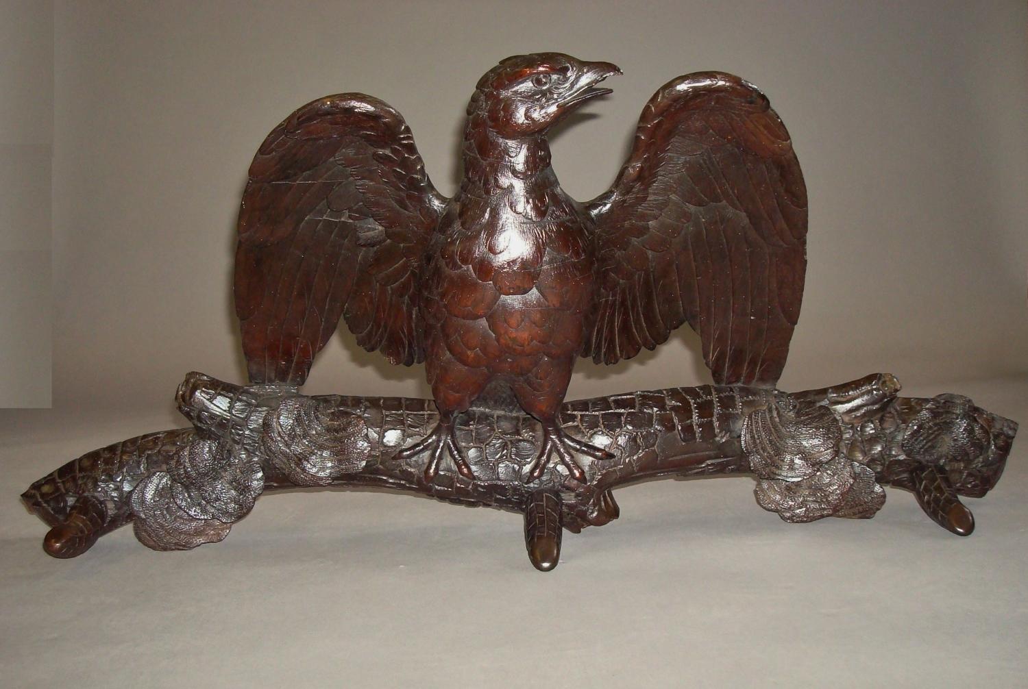 C19th carved Black Forest eagle coat rack