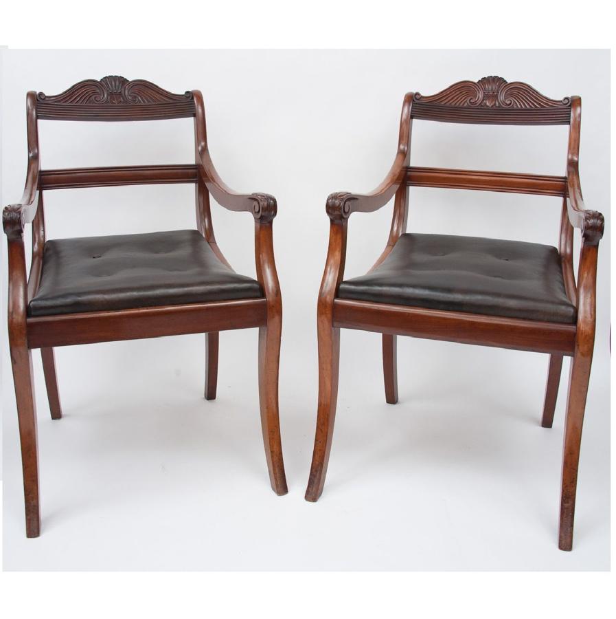 C19th pair of mahogany open armchairs