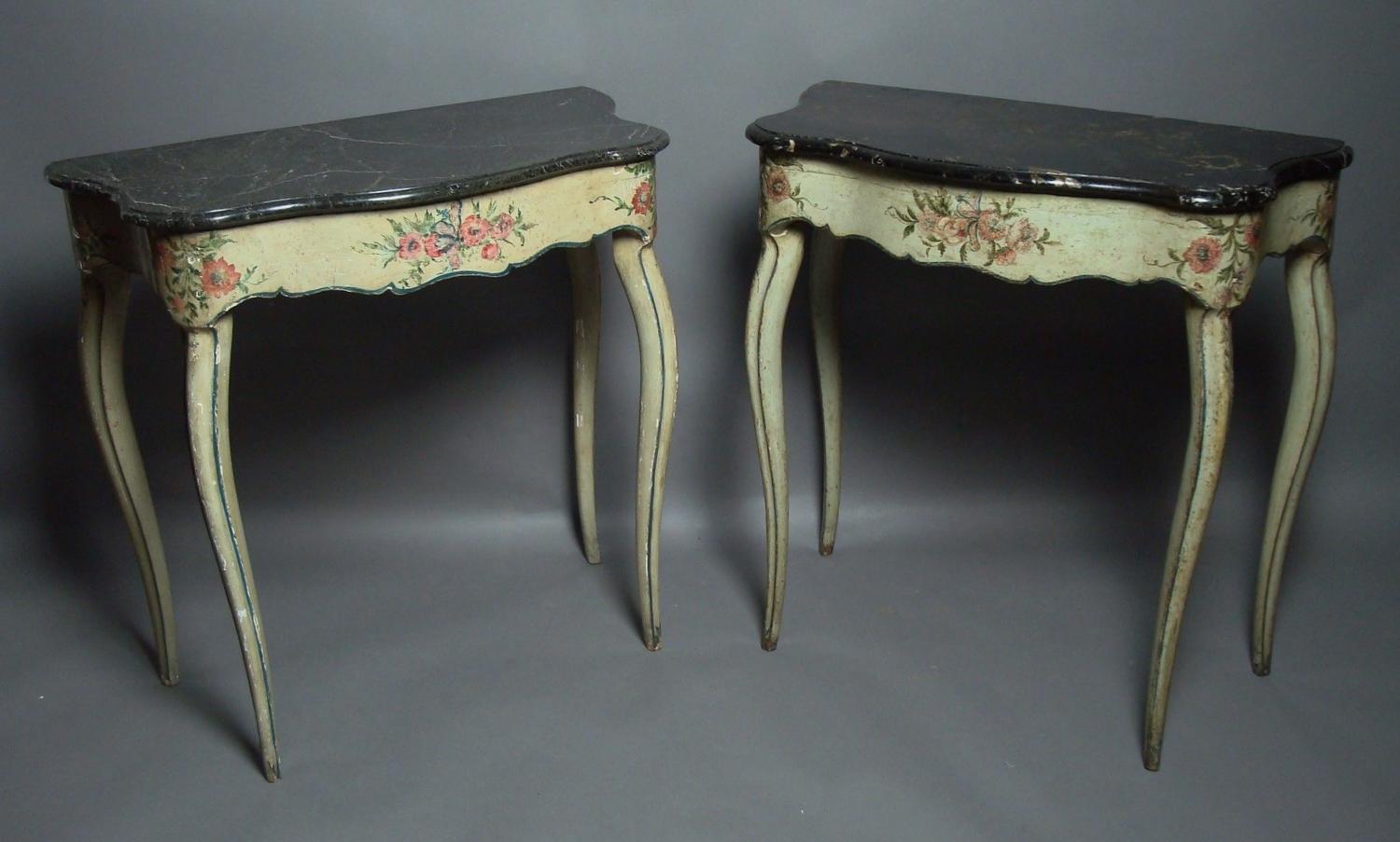 18th century pair of Italian painted console tables