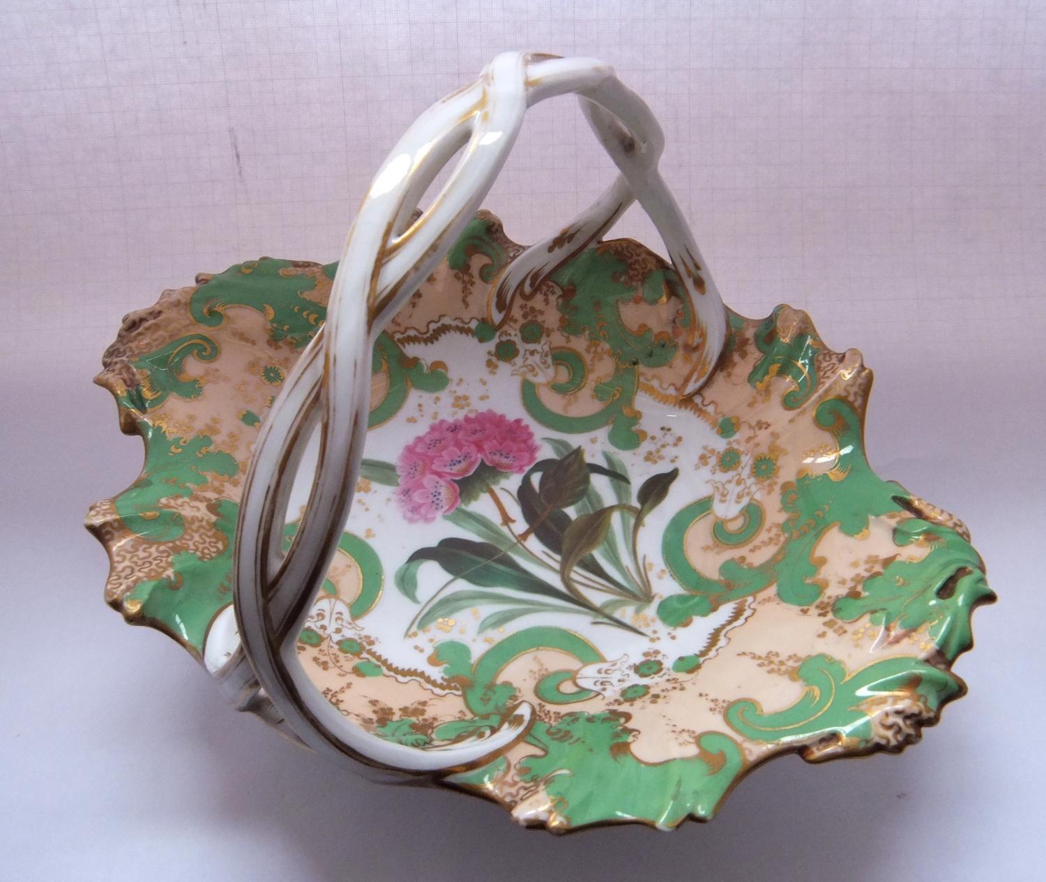 A Hand Painted Botanical English Porcelain Basket circa 1830