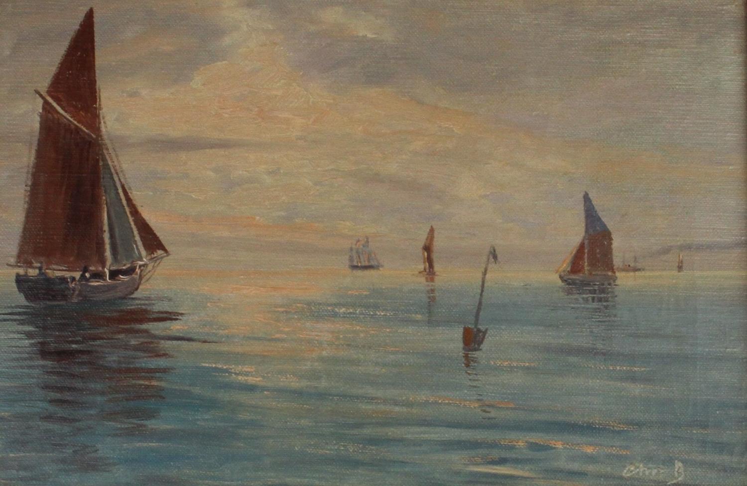 Christian Bennedsen (1893-1967) Evening Seascape with Boats, Denmark