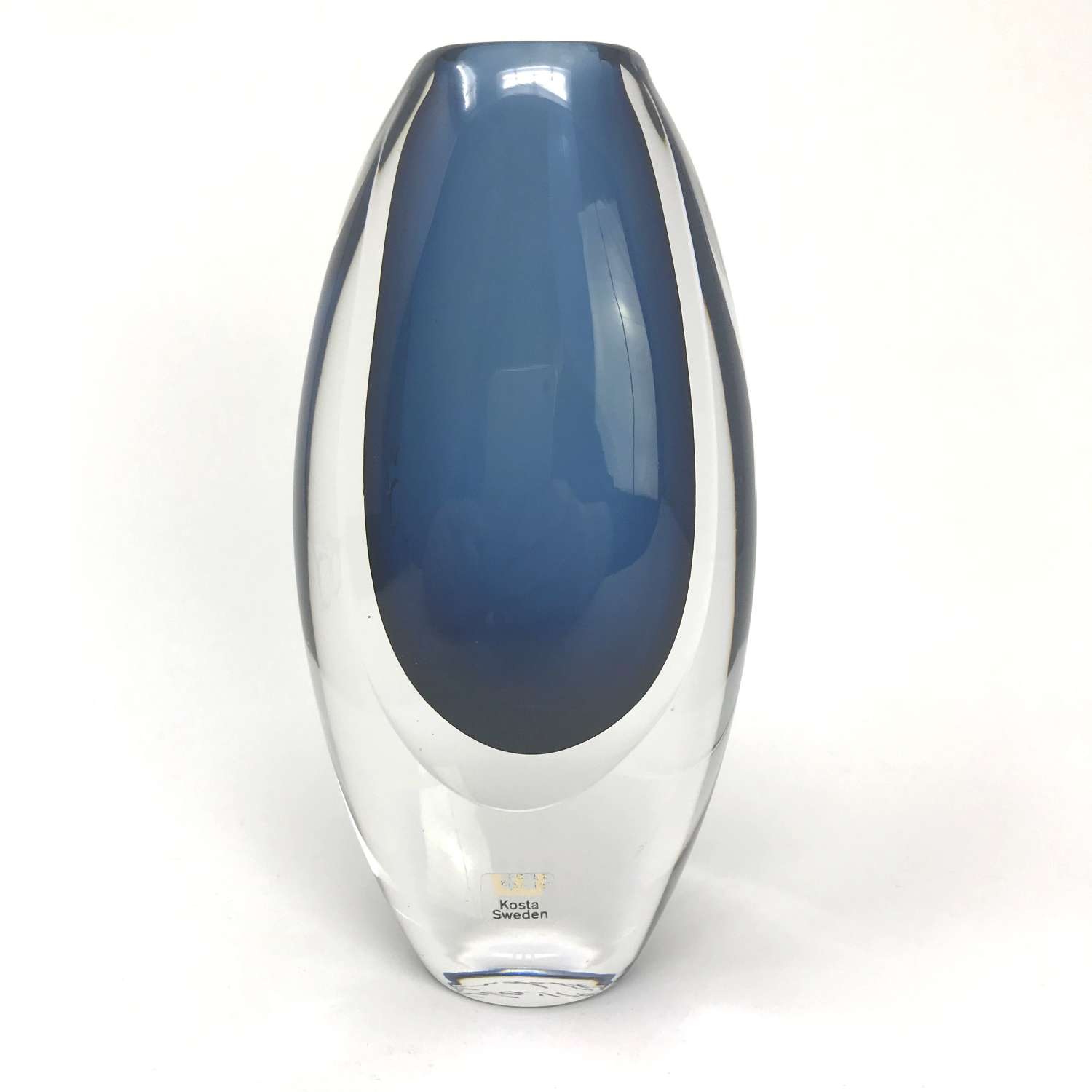 Vicke Lindstrand Blue Sommerso Glass Vase Kosta 1950s