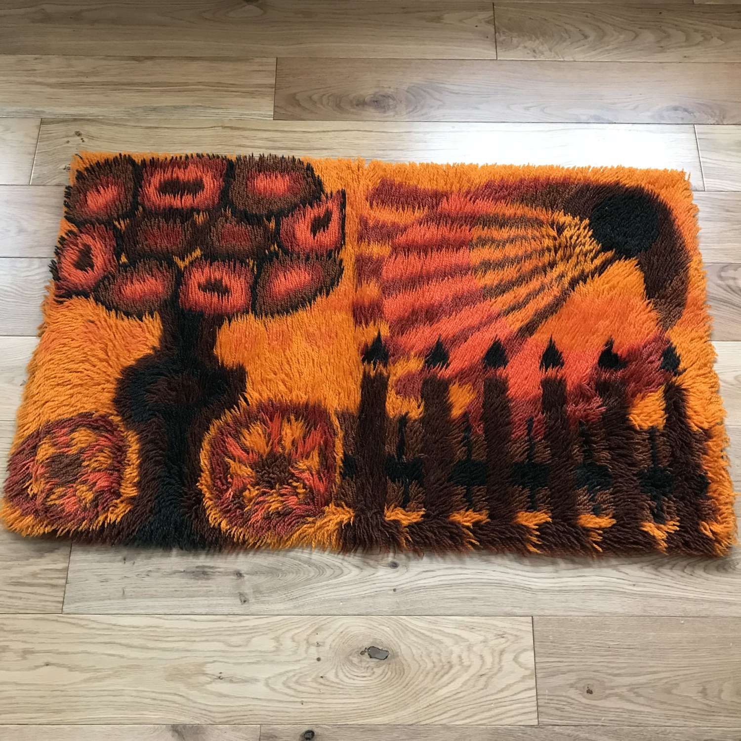 Swedish rya rug, orange, c 1970s