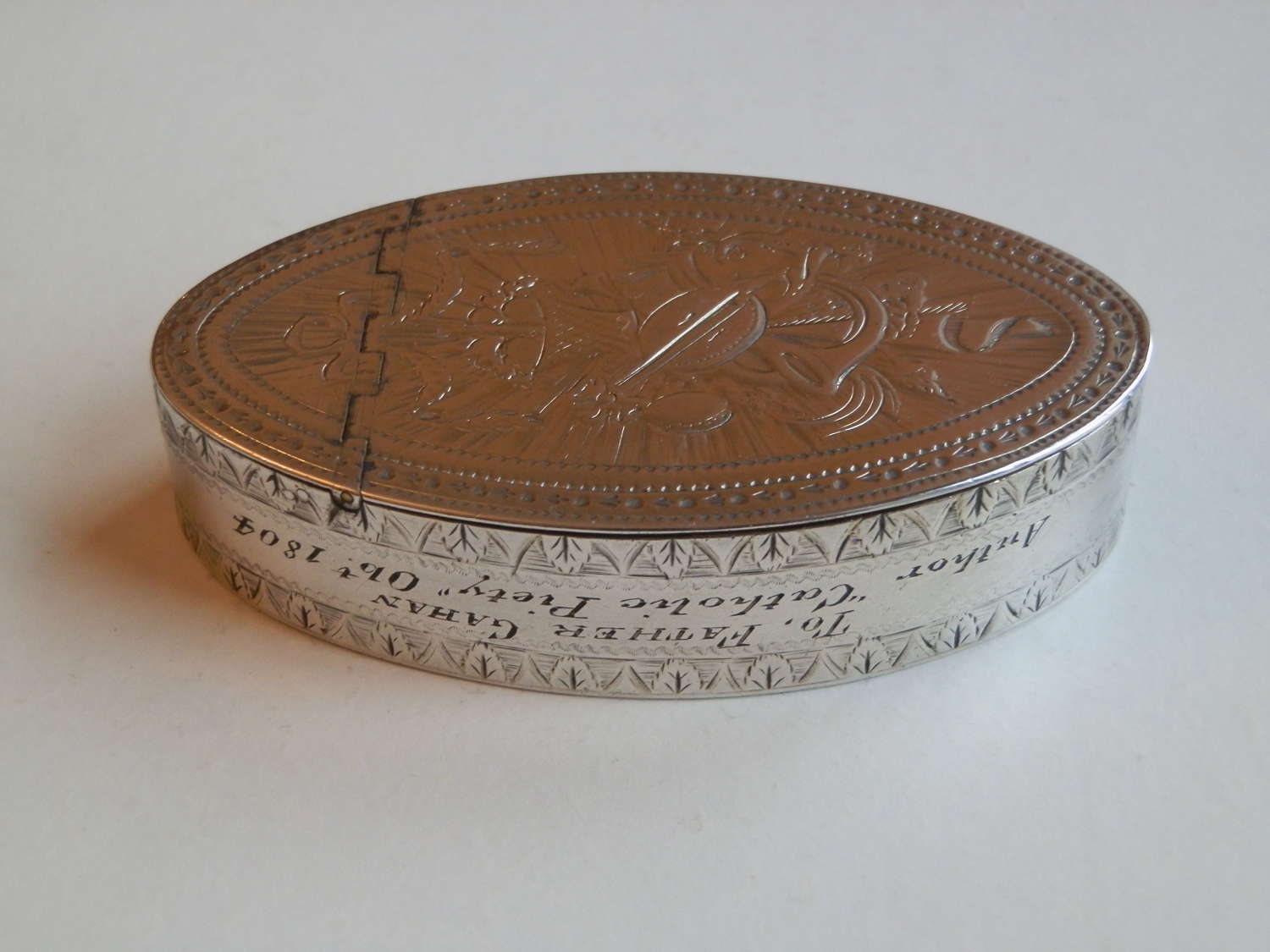 A George III navette silver snuff box, London 1787