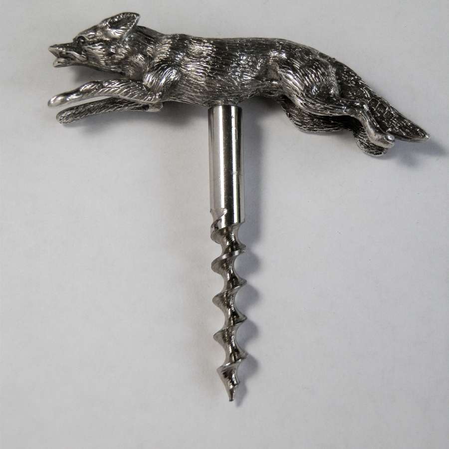 Asprey silver fox handled corkscrew, Birmingham 1941