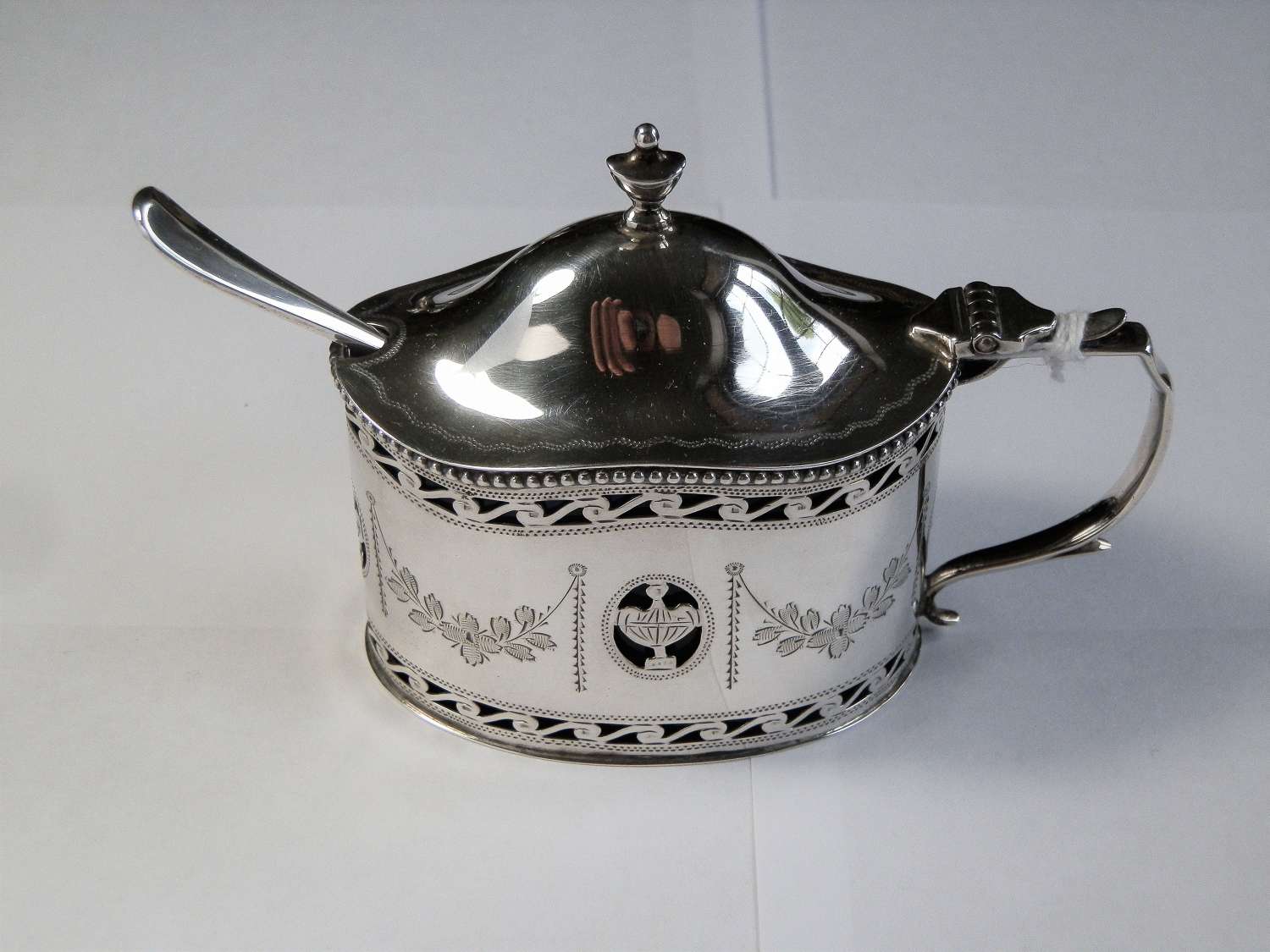 Silver mustard pot, Comyns, London 1936