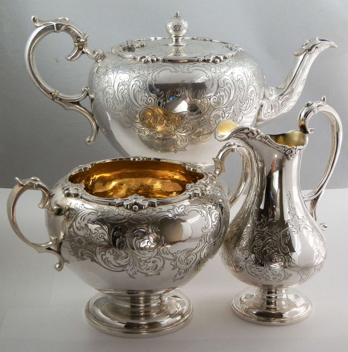 Victorian Scottish silver 3 piece tea set, Edinburgh 1850