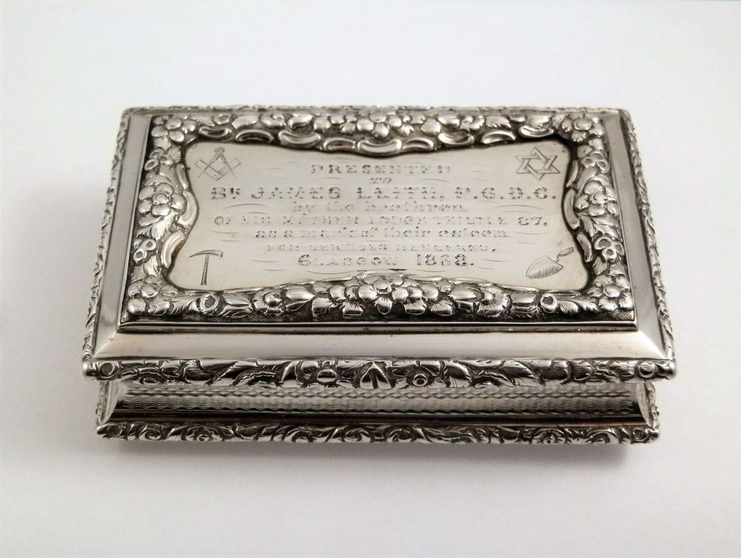 A William IV silver table masonic snuff box, Nathaniel Mills 1827